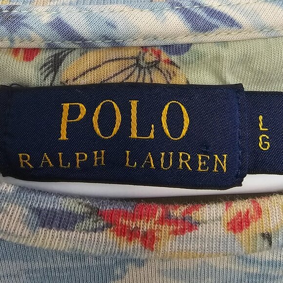 Polo Ralph Lauren Blue Green Hawaiian Tee Shirt Tropical Beach Logo L - Picture 10 of 14